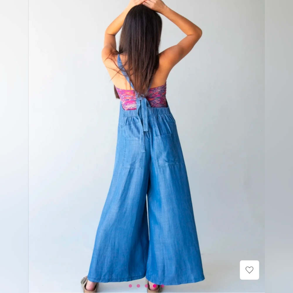 NWOT Natural Life Women's Blue Denim Tie Overalls - Picture 2 of 4